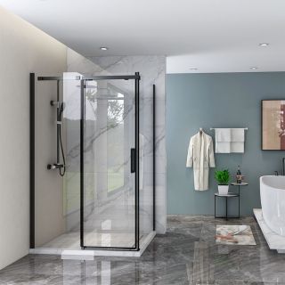 Душевой уголок Veconi Rovigo RV-070B, 1600х1000х1950, черный, стекло прозрачное